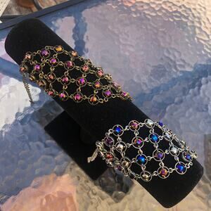 Set of 2 BLV Womens Gold Tone and Silver Tone Multicolor Gem Statement Bracelets